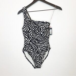 Kate Spade Zebra Stripe One Shoulder One Piece Swimsuit